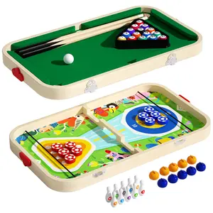 Safe Wooden Kids' Billiard Table Parent-Child Interactive Game Table for Boys Girls Gift, Mini Size Indoor Outdoor Family Game Table for Toddlers & Kids