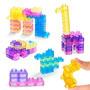 Soft Gel Building Blocks Set, Building Blocks Model, Moldable and Flexible, Transparent Colorful Tpe Material, Safe Rounded Edges, Baby Sensory Development, Creative Play