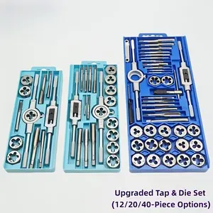 Metric Tap and Die Kit (12/20/40pcs, M3-M12) - Internal/External Thread Cutting Tool Set with Straight Cone Reamer, Thread Repair & Making Hand Tools for DIY Mechanics, Household Metal Working