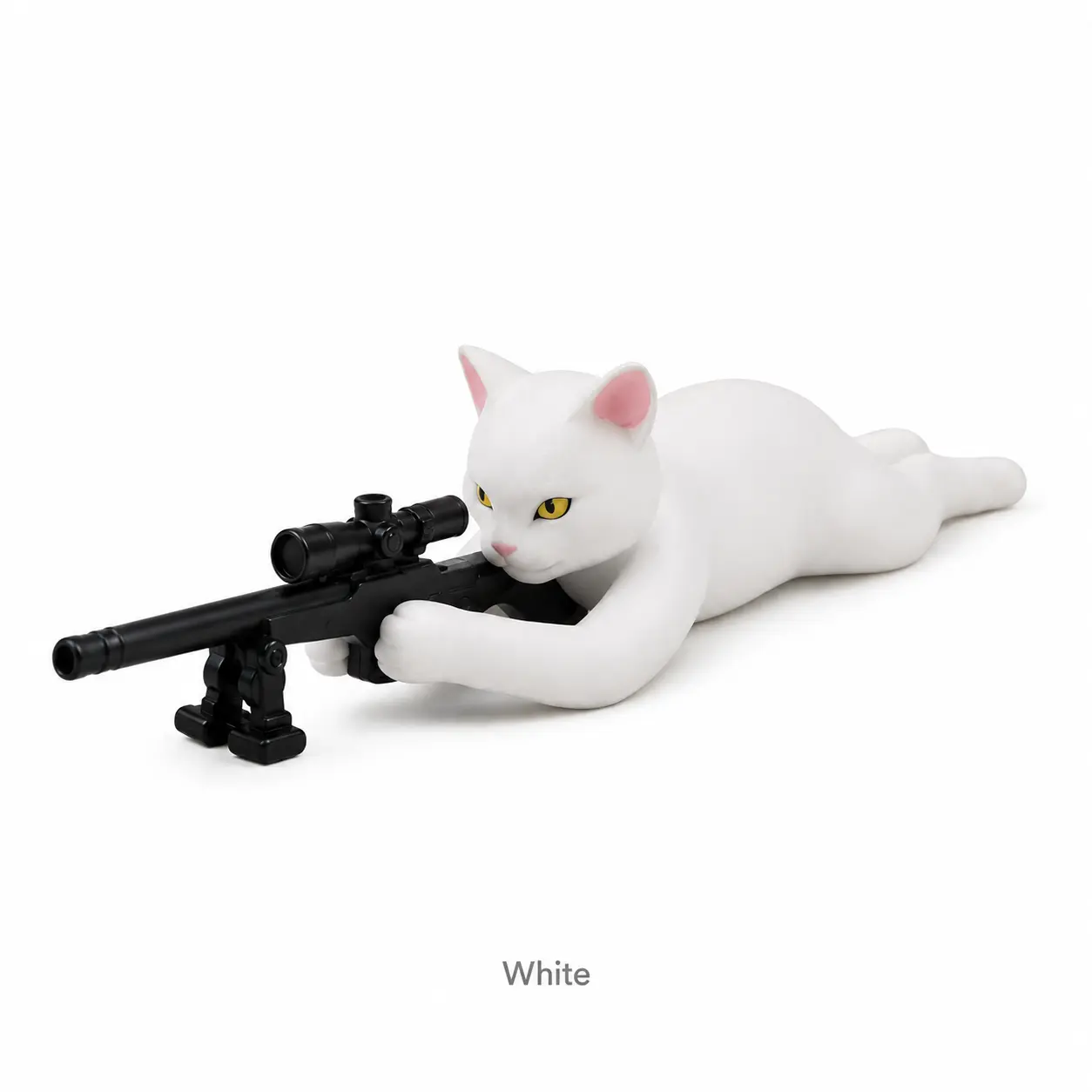 Summervibes Sniper Cat Gacha Capsule, Cat Figurine Holding Sniper