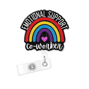 Letter Design Badge Holder, 1 Count Rainbow Badge Reel, Belt Clip Name Badge Holder for Nurse Doctor Student Worker Volunteer