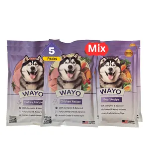 WaYo 5 pack BEEF, Chicken, Turkey Meals for Dogs - 12 Oz Grass-Fed Premium Meat - Ready-to-Serve - No Fillers or Art. Additives - All Life Stages - High-Protein - Human-Grade - Made in USA