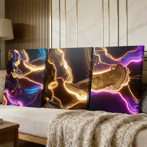 3 Counts Wooden Framed Canvas Painting, Abstract Neon Light Flow Images, Exquisite Poster, Perfect Gift, Decor For Living Room, Bedthroom, Modern Art, Fashion Family Poster, Wall Art Decoration