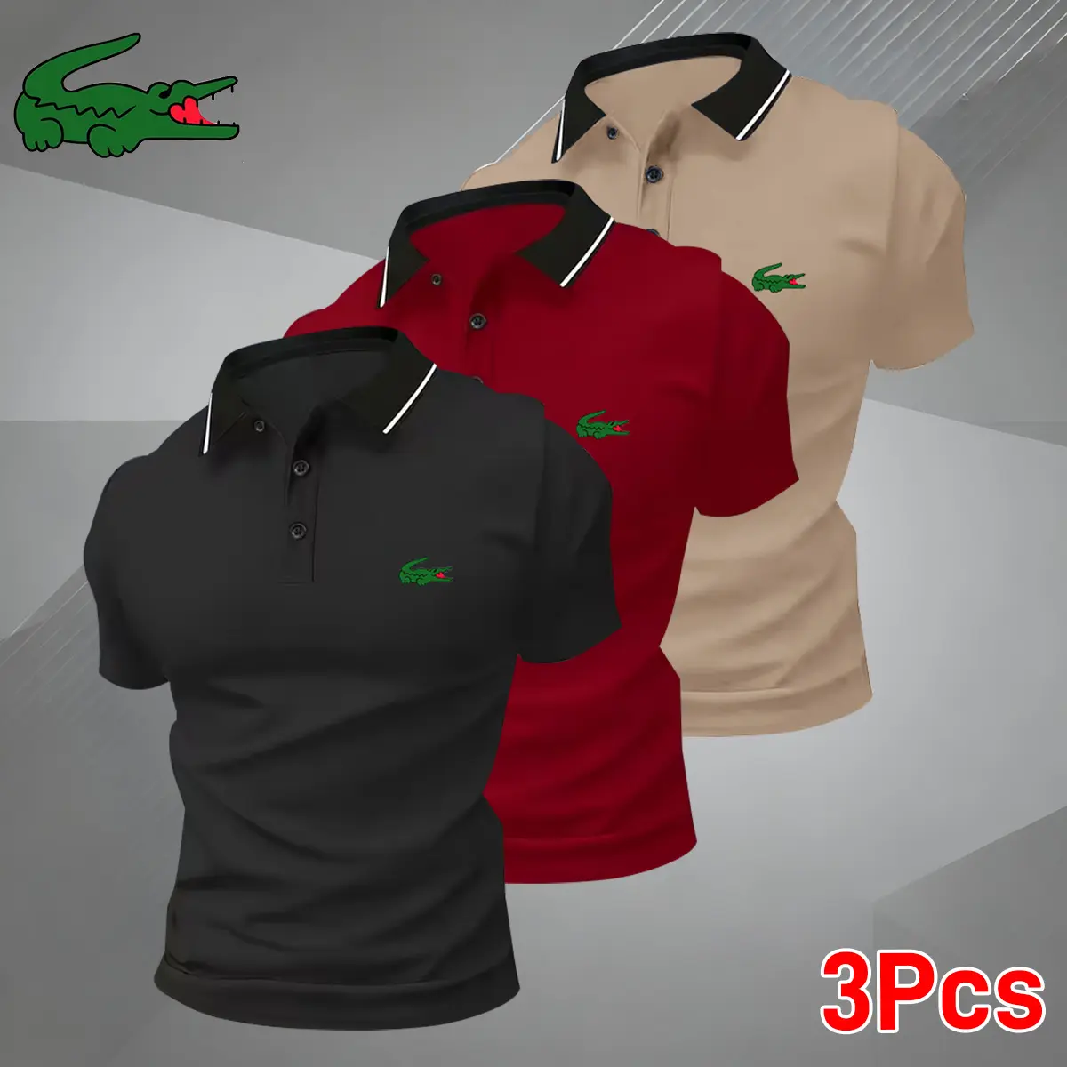 3-pack new summer men’s short-sleeve polo shirts, available in multiple colors, classic solid-color design, versatile and stylish; ideal for spring and autumn; suitable as short-sleeve tops for sports and casual wear, weekend outings, and business dinners