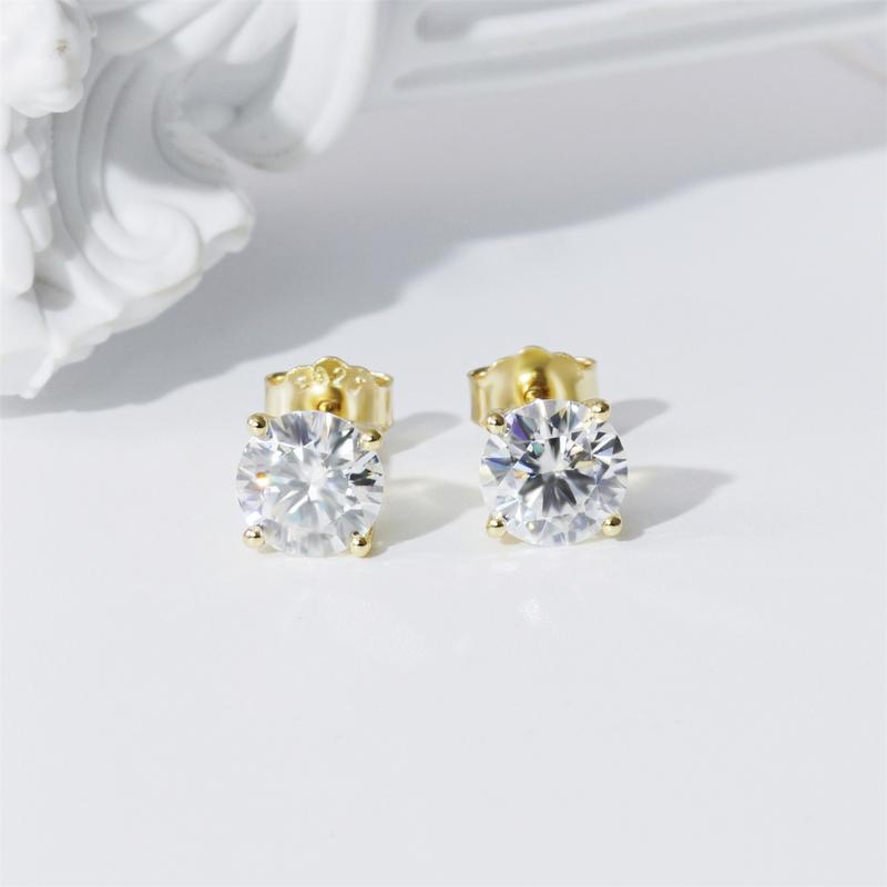 Delzzad 14k Gold-Plated Solitaire Four Prong Earrings Screw Back/Butterfly Back Lab-Created Moissanite Stud Earring S925 Sterling Silver Moissanite Jewelry Perfect Birthday Mother’s Day Christmas Gift for Men Women Wedding Set