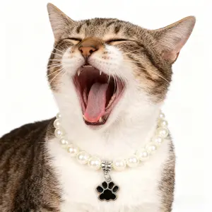adjustable pet pearl collar for cats and dogs - beaded dog collar necklace for girl pets - footprint accessories  pearl collar for cats  cat collars for girl cats  girl dog collars