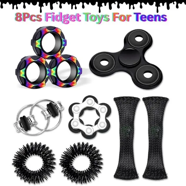 8 Pcs Textured Round Rotating Fidget Hand Spinners - Stress Relief Fidget Toys for Kids 8+, EDC Desk Toys for ADHD, Easter Basket Stuffers, Fidgetspinner, Sensory Fidget Gift