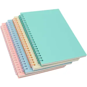 Spiral Notebook, 4 count A5 Thick Plastic Hardcover 8mm Ruled 4 Color 80 Sheets -160 Pages Journals for Study and Notes (Light ,Light Green,Light Blue,, A5 5.7" x 8.3"-Ruled)