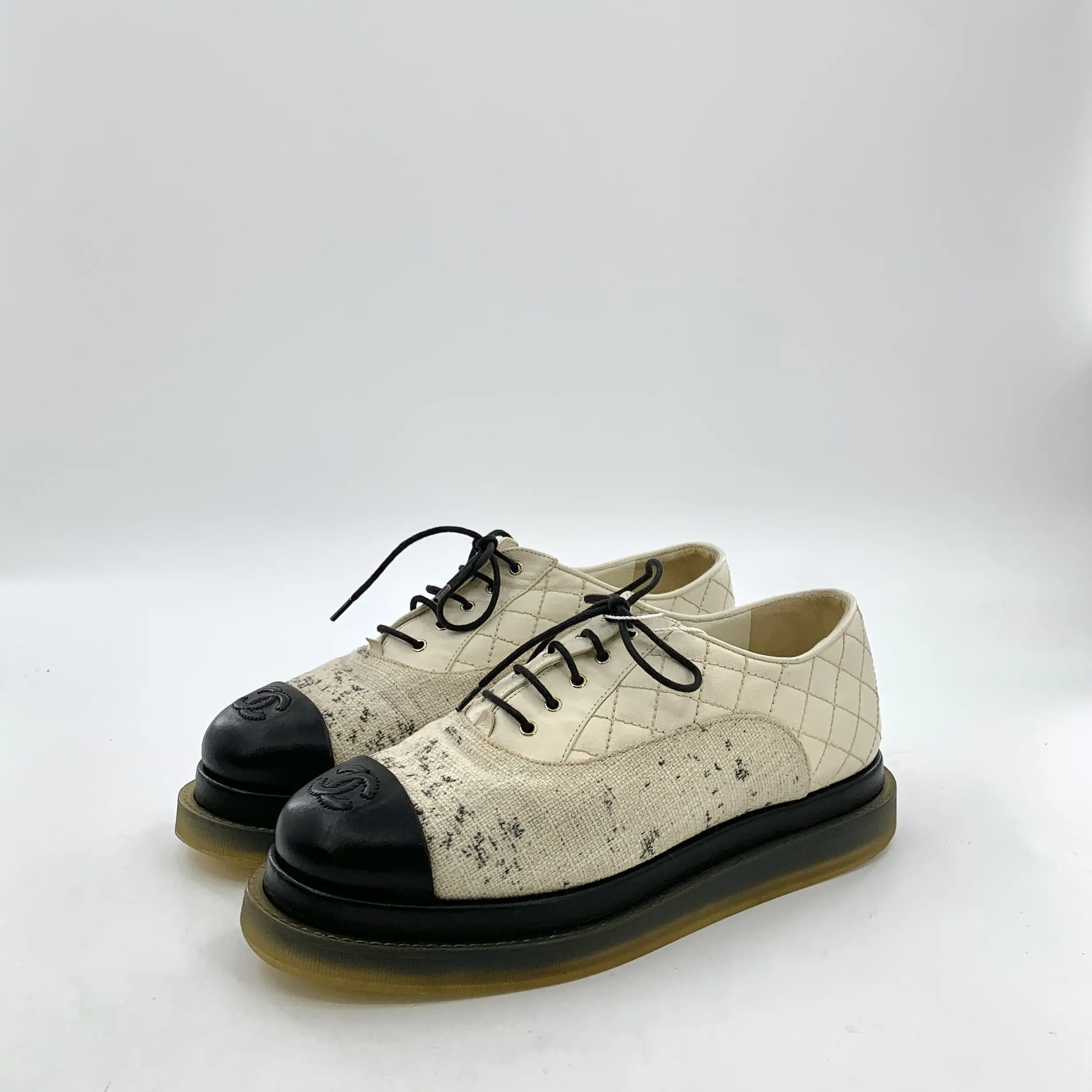 RDLTS- Chanel Colorblock Quilted Lace-Up Platform Derby Shoes Size US 6.5