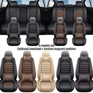 Full Car 5 Seat Car Seat Covers, PU Leather Material, Compatible with Airbags, Universal Fashion Headrest Back Support, Waterproof Protection, Seat Protectors Cushion