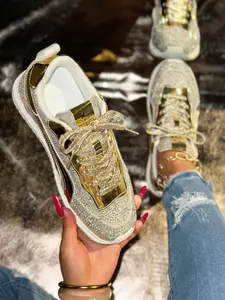 These Sparkly Silver Sneakers Are Viral AF! Iridescent Glitter & Gold Accents = Ultimate Luxe Vibe! #ViralShoes #LuxuryFashion #OOTD