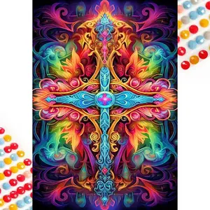 5D DIY Diamond Arts Colorful Painting Kit, Cross Pattern Diamond Arts Colorful Painting without Frame, Handmade Craft Wall Art Decoration, Diamond Painting Kits