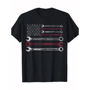 Mens Patriotic Mechanic Flag American Car Repairman Gift USA Flag T-Shirt 100% Cotton -