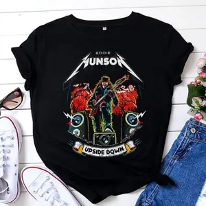 Eddie Rock Tour Retro Black Shirt, TV Series Stranger things 4 Eddie Munson Shirt, joseph quinn Playing Guitar Unisex T-Shirt 6Q0