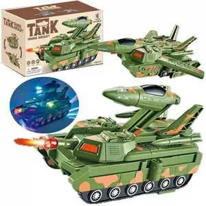 Electric omnidirectional transforming tank with lights and music, tank transforms into airplane, sound and light tank vehicle model, cool toy car