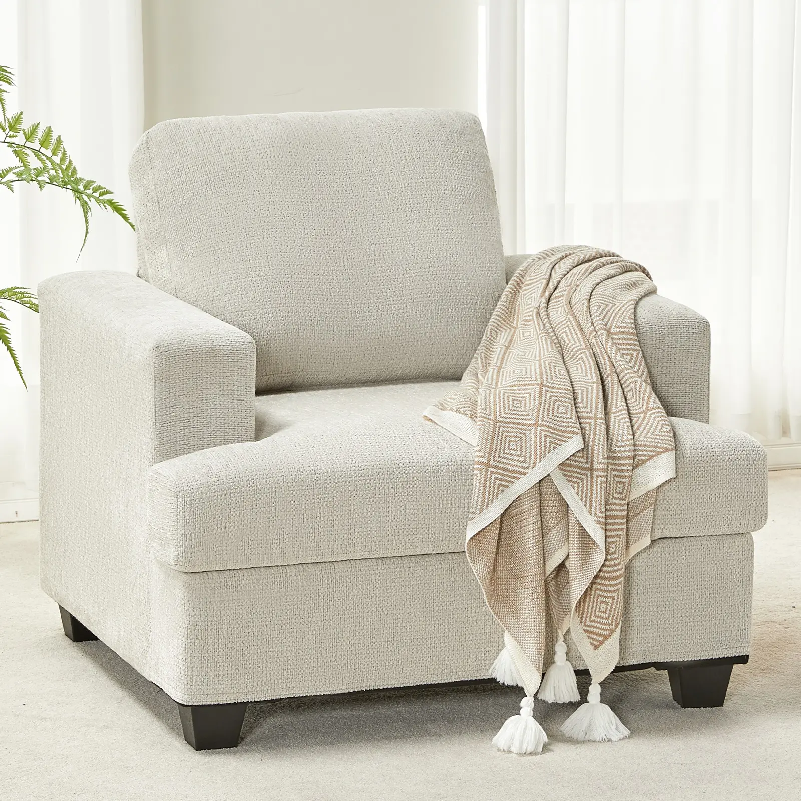 Chenille-Beige Armchair