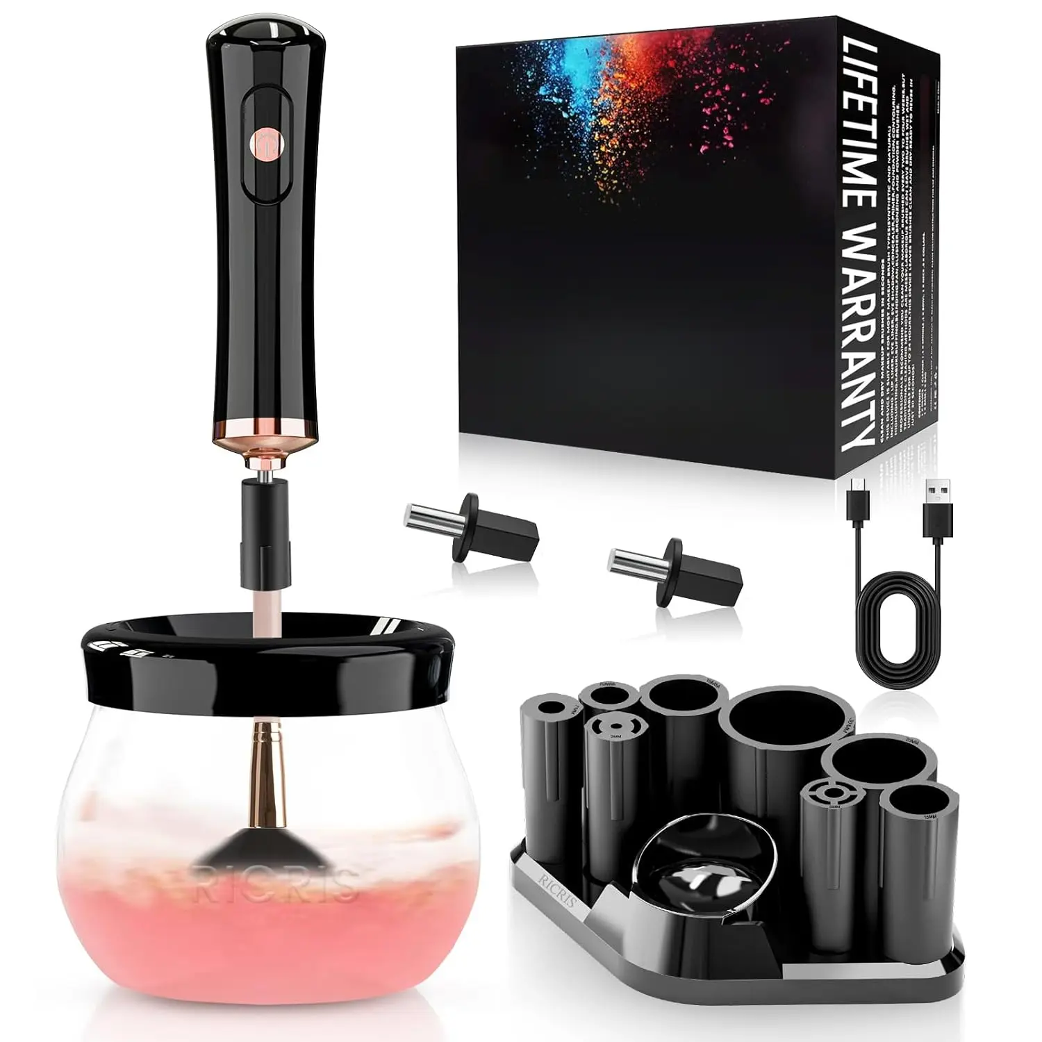 Electric Makeup Brush Cleaner and Dryer Machine - Super Fast Clean and Dry Make Up Brushes - Automatic Cosmetic Brush Spinner Washer Tools