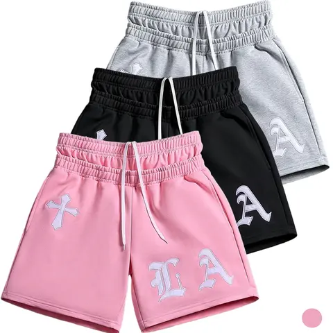 Women’s summer casual athletic shorts featuring a double-layer elastic waistband with drawstring and printed design, breathable fabric for comfort and quick drying—ideal for outdoor sports, running, and hiking—machine washable, unisex.