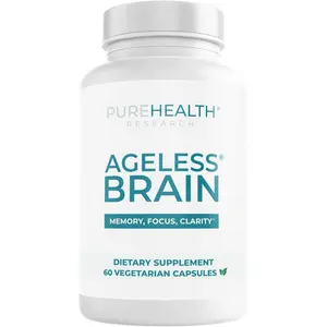 PUREHEALTH RESEARCH Ageless Brain Supplements for Memory and Focus - Nootropic Brain Health Supplement for Adults - with Bacopa Monieri, Alpha GPC, L-Tyrosine, Vitamin B6, Niacin & More, 60 Capsules