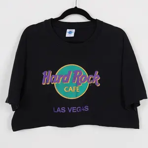 Vintage 90s Hard Rock Cafe Las Vegas Black Graphic Print Crop Top