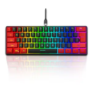 Snpurdiri 60% Wired Gaming Keyboard, RGB Backlit Small Membrane Gaming Keyboard, Ultra-Compact Mini Keyboard for PC Computer Gamer Red and Black
