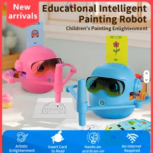 Drawing Robot Toy, Interactive Digital Educational Drawing Machine, Magic Upgrade Version with 100 Animals Word Cards & 14 Pens, Ideal Gift for Daughter