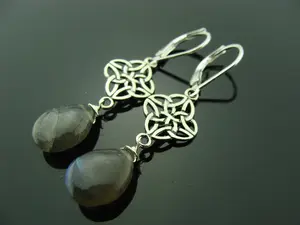 Blue Fire Labradorite Earrings · Celtic Knot 925 Sterling Silver Leverbacks · Drop Gemstone Dangles · Gift for Her · Handmade