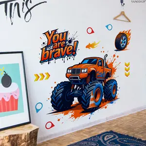 2Pcs/Set (3060cm2pcs) Graffiti Style Monster Truck Wall Stickers with Inspirational Slogan "You are brave!", Wall Decor Stickers for Boys Room & Game Room Decoration Sticker