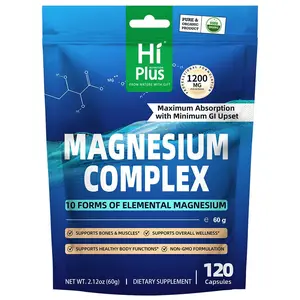 Magnesium Complex 1200 mg ,10 Essential Magnesium Supplement Extra Strength Magnesium Supplements for Men and Women,  120 Capsules Natural Wellness Boost Optimum