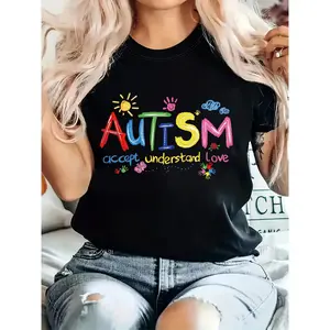 Autism Awareness Women's T Shirt Polyester Casual Crew Neck Short Sleeve Graphic Tee Spring Summer Top Autism Clothing