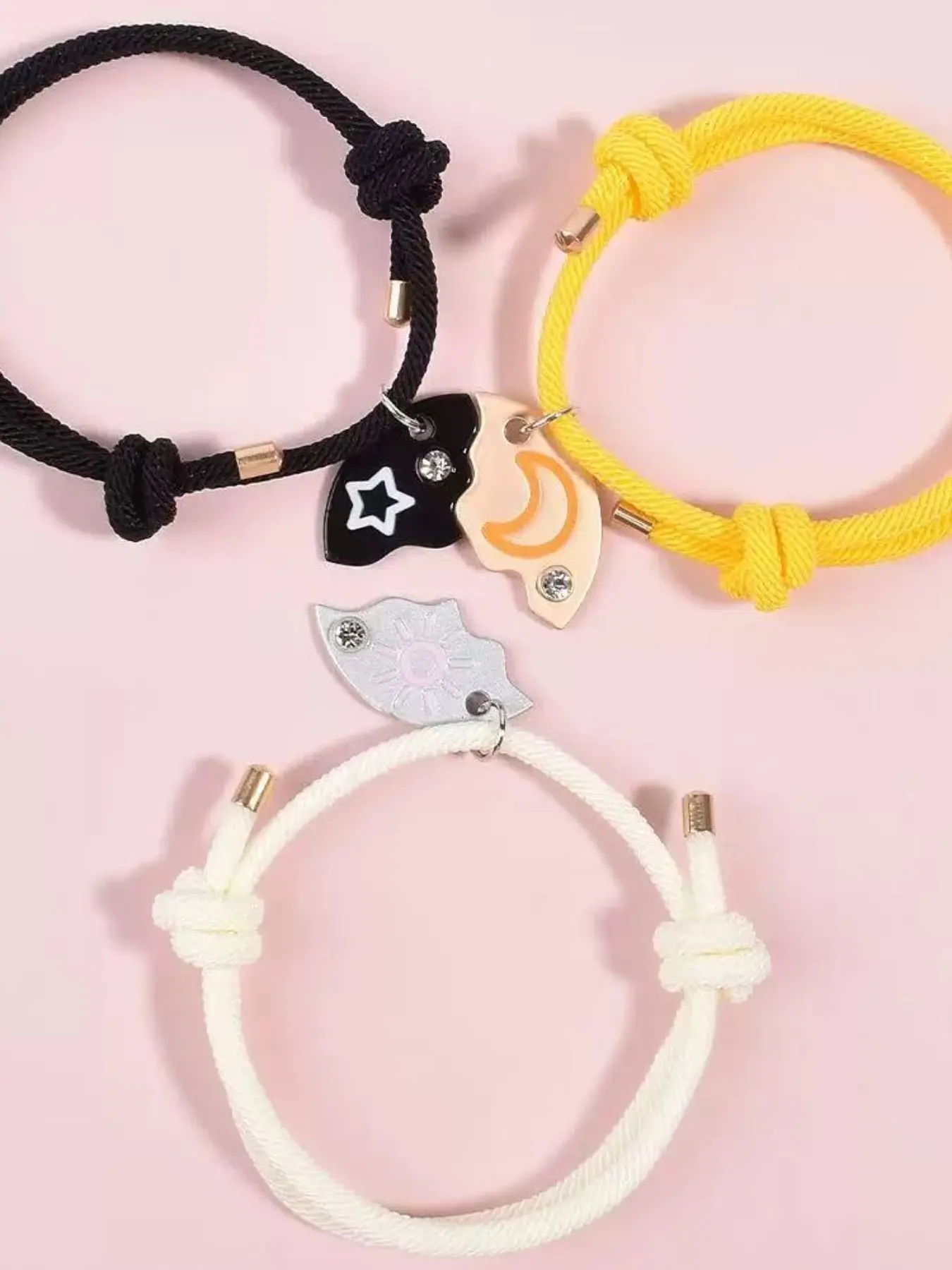 Three-Person Star Moon Sun Bracelet Set, Alloy Friendship Chain, Perfect Gift for Best Friends and Relatives, Durable and Stylish Design