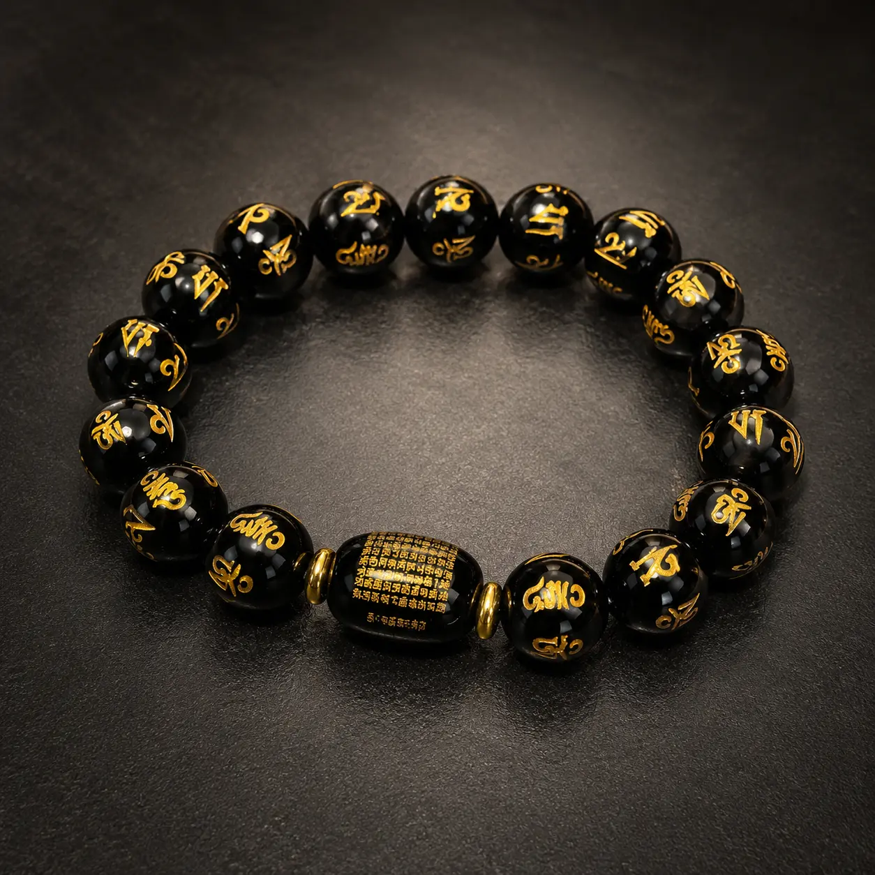 Wudang-Inspired Black Mantra Bead Bangle Bracelet, Blessed Inspirational Spiritual Jewelry for Health, Good Luck, Daily Wear Gift, Beads, Protection, Religious, Inner Peace, Inspirational Beaded Bracelet