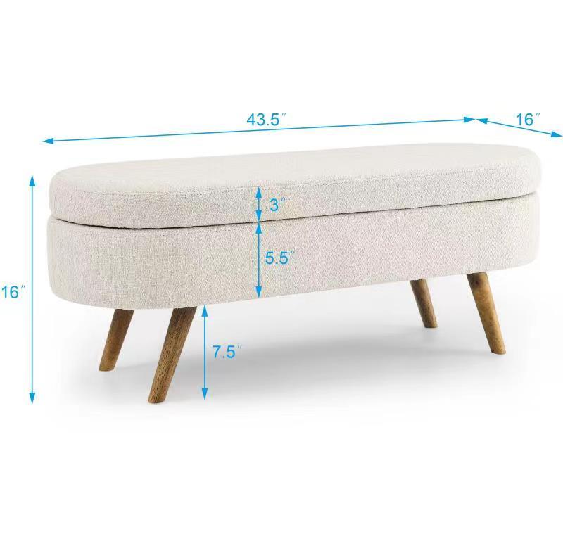 Niccae 43.5" Oval Storage Bench Linen Fabric Upholstered with Solid Wood Legs Soft Cushioned Stool for Living Room Bedroom End of Bed or Entryway Niccae 43.5" Oval Storage Bench Linen Fabric Upholstered with Solid Wood Legs Soft Cushioned Stool for Living Room Bedroom End of Bed or Entryway
