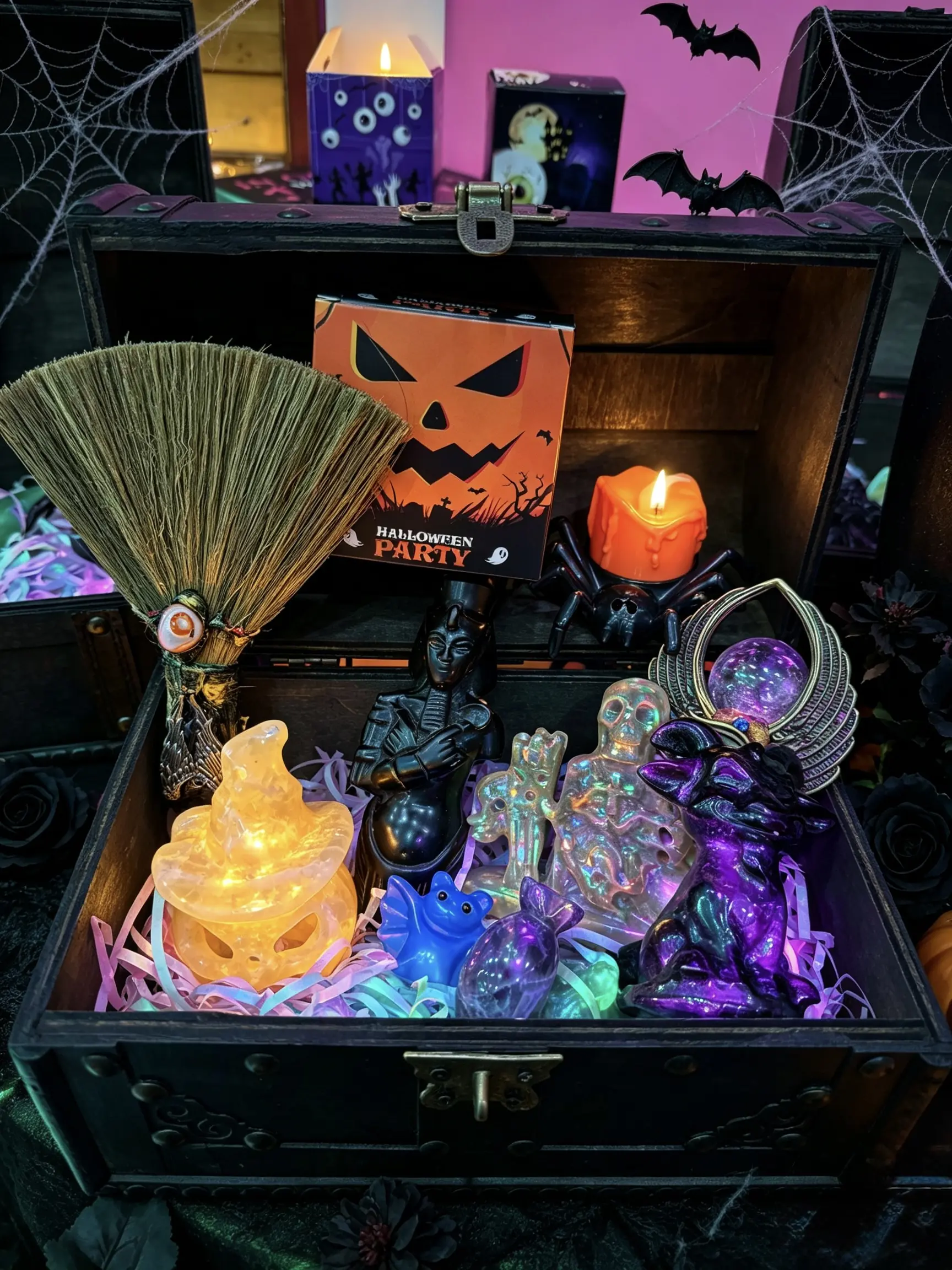 Halloween Crystal Surprise Blind Box | 5–8pcs Different Natural Crystals Mystery Box, Custom 1 Crystal Wish Available, Healing Mineral Gemstone Gift Box