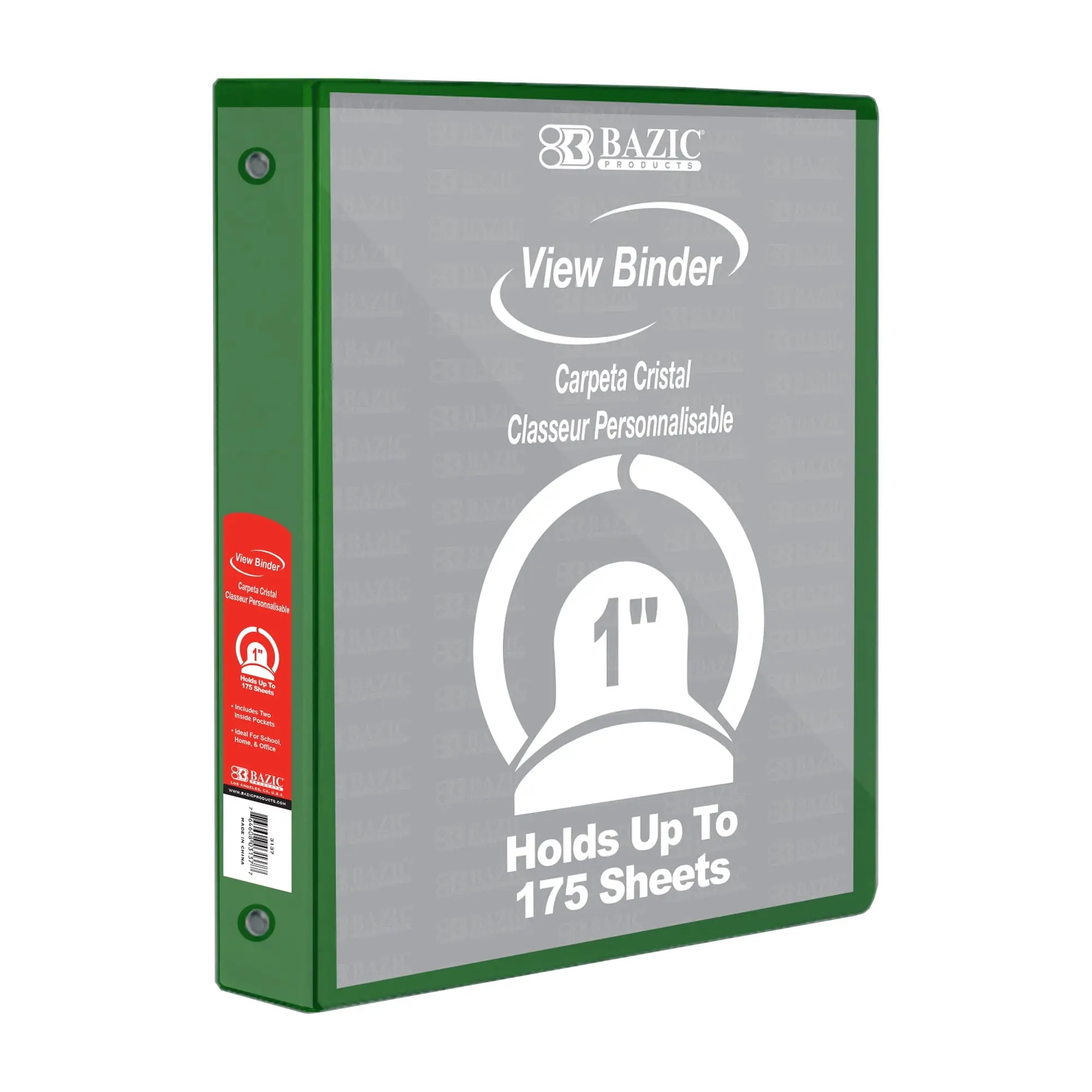 BAZIC 3 Ring Binder 1" Economy View Binders Green, Hold 175 Sheets, 1-Count