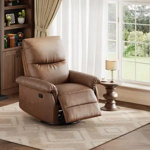 360° Swivel Rocking Recliner Chair, Manual Leather Glider with Lumbar Support & Padded Armrest, Comfortable Nursery Single Sofa for Living Room, Bedroom