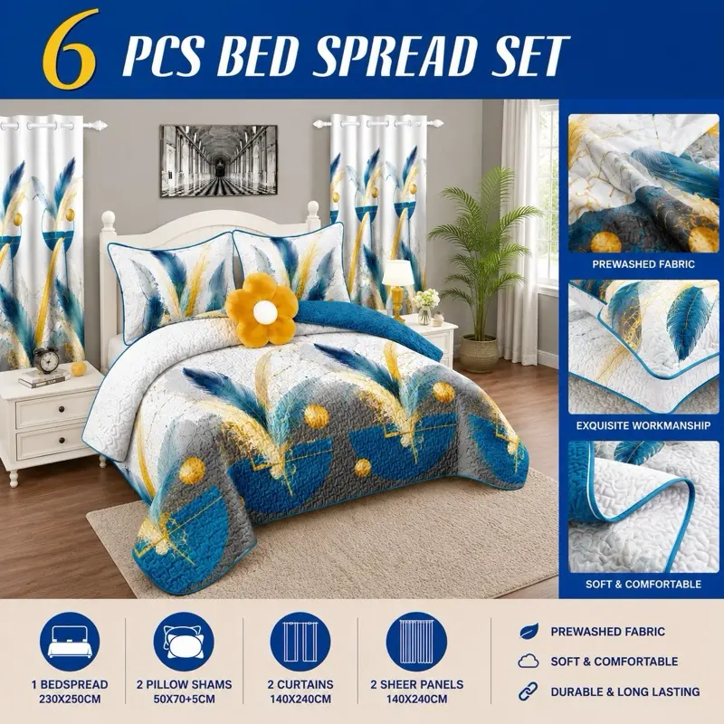 6 PCS BED SPREAD SET PLEASE SELECT YOUR FAVORITE 3  SETS