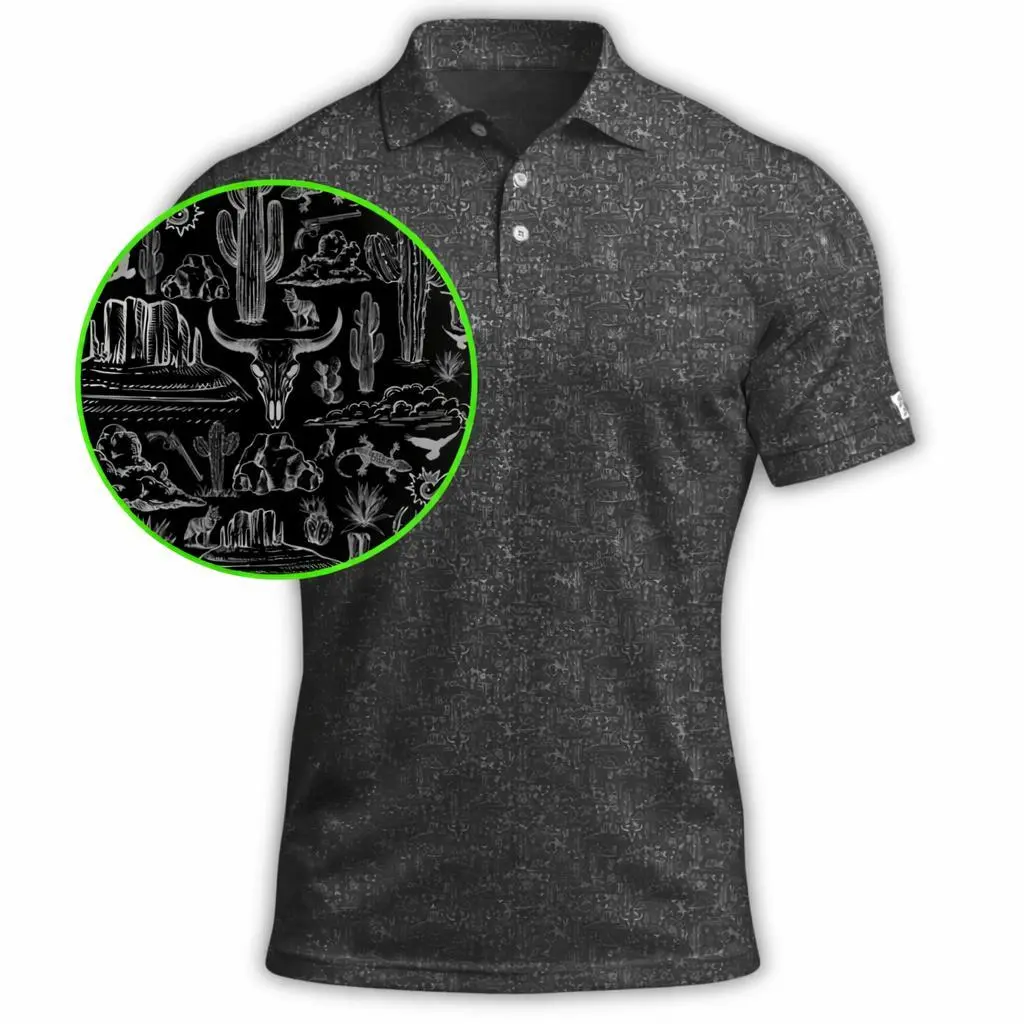 Premium Dry Fit Golf Polo Featuring Charcoal White Desert Pattern Made in USA