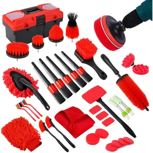 35Pcs Complete Auto Detailing Cleaning Kit with Windshield Cleaner Tool Box Interior Exterior Care Supplies and Brushes Model B35PCSR