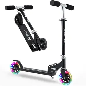 Kick Scooter for Kids, Kids Scooter with 5" LED RGB Lighted Wheels, 4.6 Lbs Lightweight and One-Click Detachable Design, Height Adjustable Handlebars, Anti-Slip Deck for Boy&Girl Age 3+