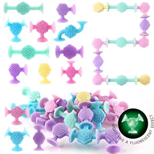 40pcs Stackable Building Toys, Glowing Suction Cups at Night, Sensory Geometric Construction Toy, Color Recognition Educational Gift for Kids, Building Block Sets, Silicone Stacking Cups
