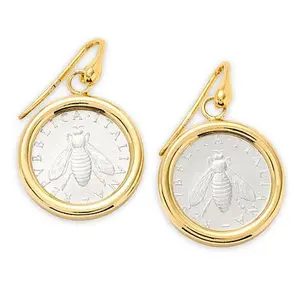 Bellezza Bronze Goldtone 2 Lira Bee Coin Dangle Earrings Bellezza Bronze Goldtone 2 Lira Bee Coin Dangle Earrings