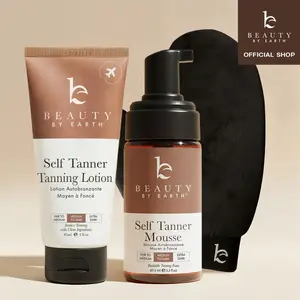Beauty by Earth Ultimate Self Tanner Mousse & Lotion Discovery Kit - Sunless Tanning Travel Size Mousse and Travel Size Lotion with Applicator Mitt for First-Timers, Sensitive Skin Streak-Free Bronze Moisturizing Tan with Aloe Vera Made in USA