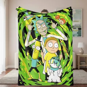 Sci Fi Portal Flannel Blanket Cartoon Character Print Soft Cozy Lightweight Plush Throw Blanket for Sofa Bedroom Living Room Travel Gift Decor Use