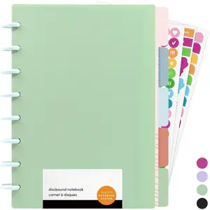 Customizable Discbound Notebook, 114 Pages, -in-, 8-Disc Refillable Spiral Journal with Removable Pages, 12-Month Undated Calendar, Dividers & Stickers (Sage), 8.7 in x 6.6 in