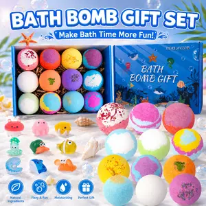 IYOKUJI CLUB 12Pcs Ocean Bath Bombs with Surprise Toys Inside, Lush Vibes Organic Bubble Bath Fizzy Set for Kids & Toddlers, Best Bath and Body Self-Care Gift Box