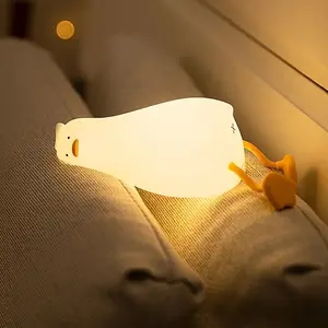 Cute Duck Design Night Light, 1 Count USB Powered Silicone Dimmable Timed Bedside Lamp, Light Up Lying Flat Duck Touch Light for Home Dormitory Office School