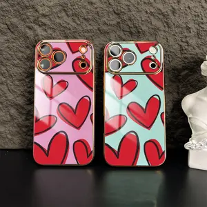 Red Heart Romantic Love Style Smartphone Case, Cellphone Handheld Devices Accessory, Compatible with iPhone 11-17, Plus, Pro Max, Valentine's Day Gift a2