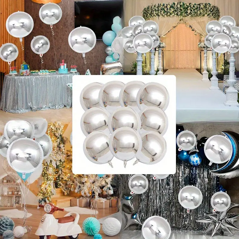 10pcs Silver 4D Mirror Aluminum Film Balloons, 22in Festive Decorations for Wedding, Birthday Party, Photography Props (Home & Party Supplies), Square
