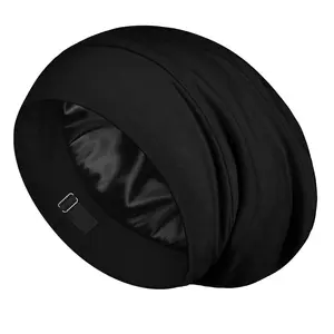 Mulberry Silk Bonnet for Sleeping Women and Men, No More Frizzy Tangled Hair, Real Silk Sleep Cap for Curly Hair, Black, Pack of 1